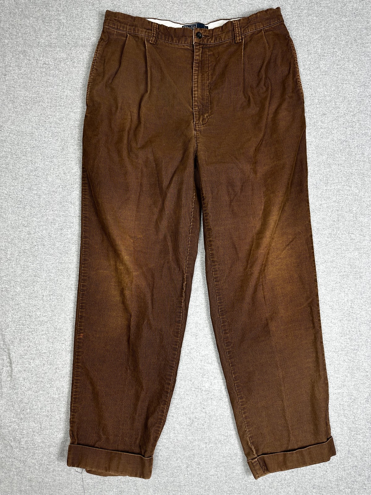 VTG Ralph Lauren Hammond pleated corduroy pants for men in brown baggy fit
