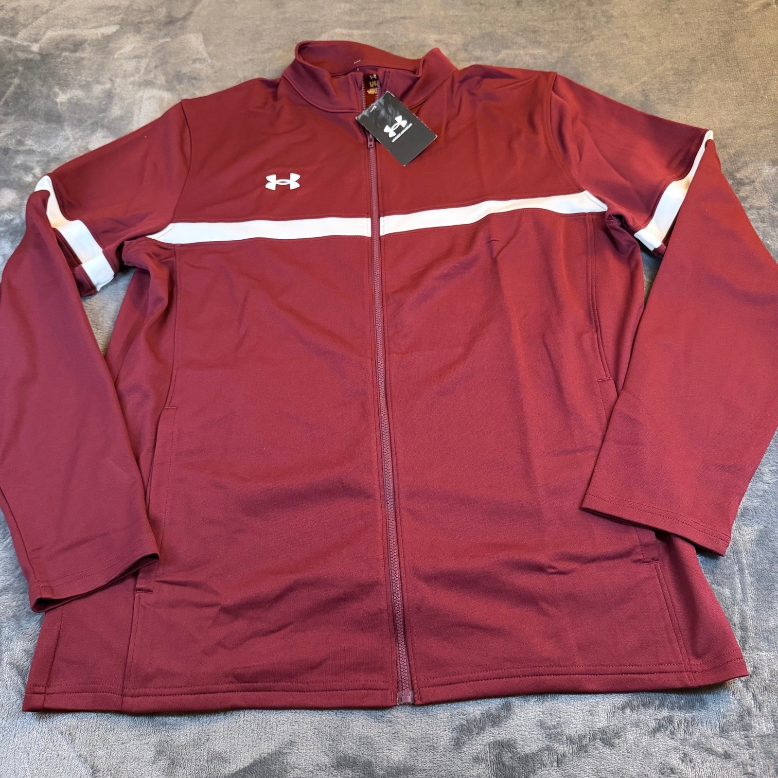 Under Armour Track Jacket Maroon White Team Warm Up Full Zip Mens Large NWT