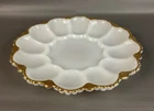 Vintage Anchor Hocking White Milk Glass Deviled Egg Dish Plate Platter Gold Rim