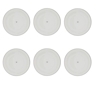 6er Set Untertassen HEART mit kleinem grauen Herz und Rand Bastion Collections