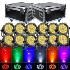 12PCS Waterproof LED Par Light 18x15W RGBWA+UV Outdoor Stage Light DJ Party Case