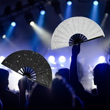 Large Glitter Rave Fan Folding Hand Fans for Line Dancing Portable Hand-US
