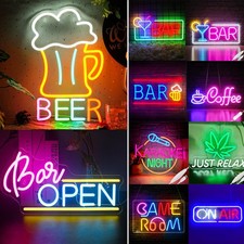 Coffee/Beer LED Neon Sign Light with Metal Chain Bar Wall Decor Night Lamp Neon