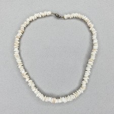 Vintage Beaded Shell Necklace Puka Style Surfer Tiki Boho Choker 16"