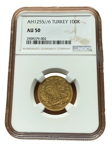 Turkey AH1255 6 1844 Gold 100 Kurush NGC AU50 TOP POP RARE