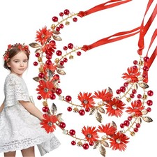 Auswalar 2 PCS Red Daisy Pearl Flower Vine 1 Count Pack of 2 ,