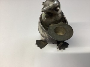 Restoration Hardware Silvertone Metal Penguin Candle Holder