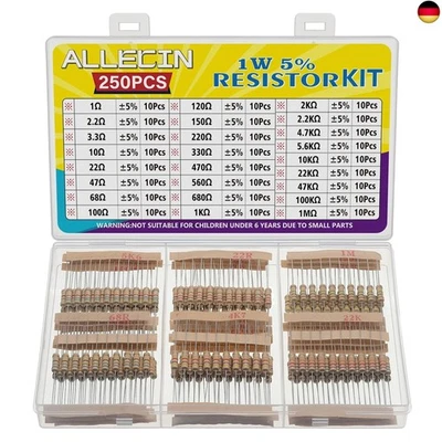 ALLECIN 1W Widerstand Sortiment 25 Werte von 1 Ohm bis 1M Ohm 1 Watt