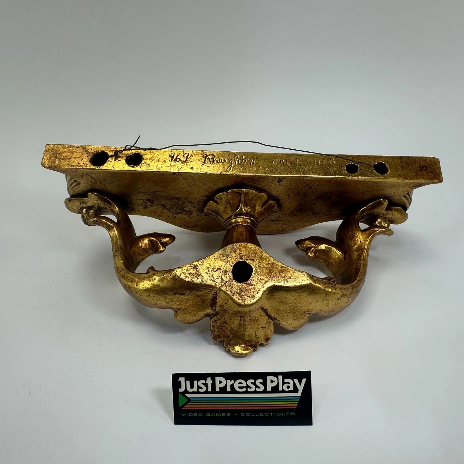 Vintage Ceramic Hollywood Regency Ornate Gold Wall Shelf Signed By Artist