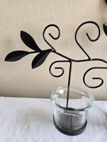4 Pc Set Of Black Wall Hanging Candle Sconces 3 Glass Globes /1 Metal Rack - Picture 3 of 8
