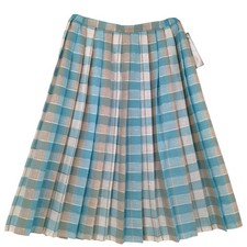 SALE TAN JAY NYGARD Rayon Aqua Plaid Pleated Midi Skirt Vintage 1980s NWT Sz 18