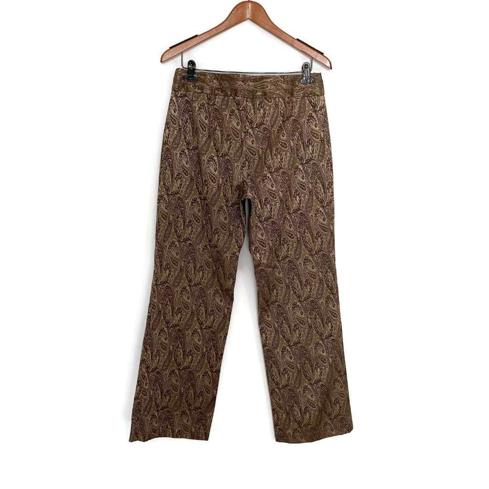 Evan Picone Womens Straight Pants Brown Paisley Mid Rise Hook Eye Stretch 10 - Image 2 of 4