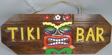 Tiki Bar Sign Wall Plaque Hand Carved Painted Wood Twisty Rope Lightweight 20x7