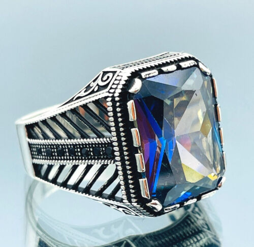 Herren simulierter Tansanitblau Stein authentisches Design 925 Sterlingsilber Ring - Bild 1 von 10