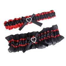 Black Garters for bride Wedding Garter Belt Set Prom Leg Garter Heart Charm