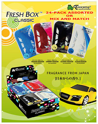 24 PACK TREEFROG FRESH BOX CLASSIC ASSORTED SQUASH SCENTS AIR FRESHENER / REFILL