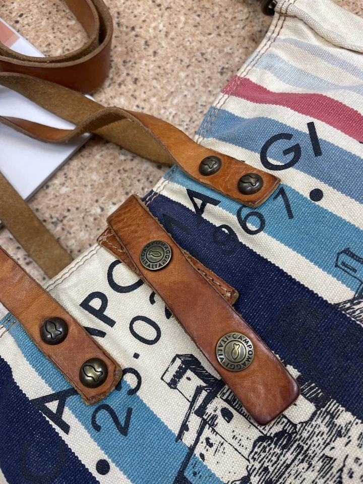 Bolso de hombro Campomaggi Teodorano estampado único de lona y cuero XL Foto 3 de 4