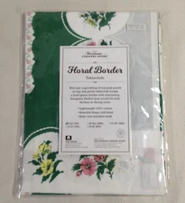 VERMONT COUNTRY STORE Tablecloth FLORAL BORDER 52 X 52 - COTTON - NEW