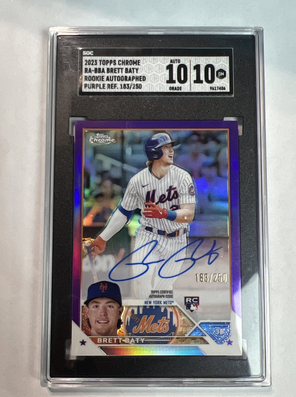 2023 Topps Chrome Brett Baty Auto SGC 10/10 RC Rookie Purple /250 New York Mets