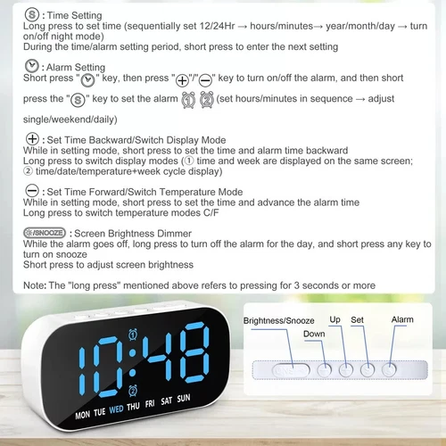 Digital LED Desk Alarm Clock LED Large Display Time Temperature Battery Snooze - Picture 7 of 12