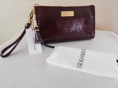 New BRAHMIN Millie Snake Embossed Print Leather Wristlet