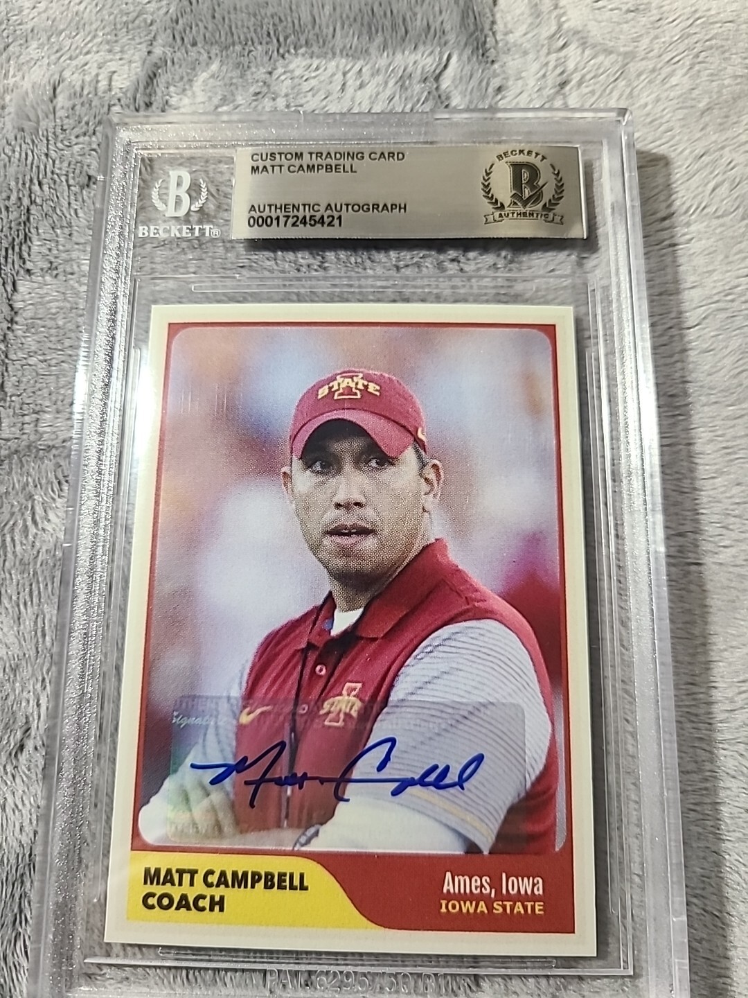 Matt Campbell Signed Sticker On Card 1/1 ISU Rare Iowa State University BAS 