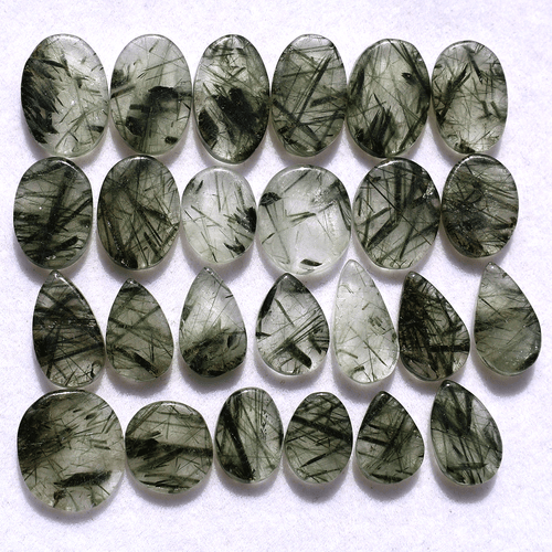 25 Pcs Natural Green Rutile Quartz Hi-Quality 9mm-13.7mm Cabochon Gemstones Lot - Picture 1 of 11