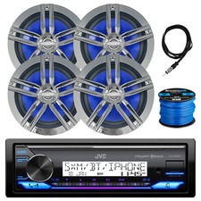 JVC USB Bluetooth Marine Receiver, 4x 6.5" 180W Charcoal Speakers, Antenna, Wire