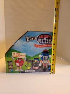New Vintage M&M's Red White & Blue Motorcycle Candy Dispenser