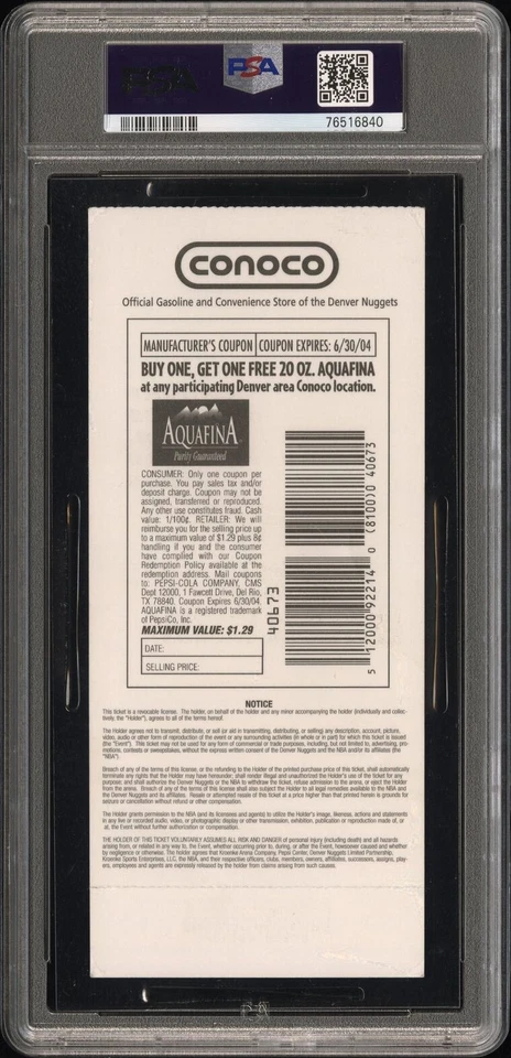 CARMELO ANTHONY NBA DEBUT 2003 FULL TICKET DENVER NUGGETS/SPURS 10/29 POP4 PSA 3 - Image 4 of 4
