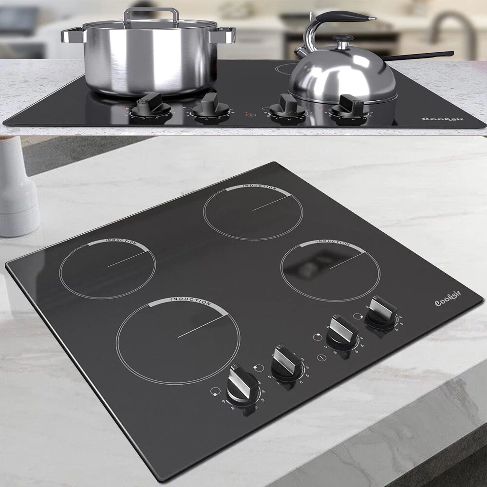 Cooksir Electric Cooktop 24 Inch, 4 Burner Electric Stove Top 6000W,  Built-in Radiant Electric Stovetop with 9 Heating Level, Auto Shut Down