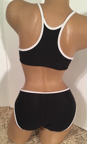 VTG BIKINI Bottoms VICTORIA'S SECRET 34B BRA Like BIKINI TOP SZ SM Black White - Picture 6 of 12