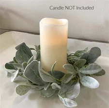New Cottage Chic Farmhouse SAGE GREEN LAMBS EAR Candle Ring Wreath 5" Inside 