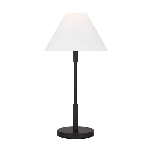 SCOTT LIVING Table Lamp 23" Dimmable Midnight Black W/ White Linen Fabric Shade