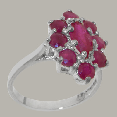 Solid 14ct White Gold Natural Ruby Womens Cluster Ring - Sizes J to Z