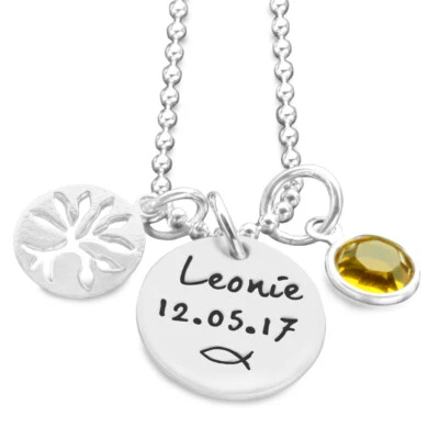 SAMAVAYA Taufkette Gravur MEINE TAUFE BÄUMCHEN 925 Silber Lebensbaum Namenskette Geschenk