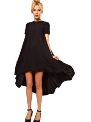 black short sleeve high low dress NEW Black Haoduoyi Short Sleeve High Low Swing Cocktail Dress Sz L (US 6)