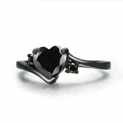 2Ct Heart Cut Black Diamond Lab Created Engagement Ring 14K Black Gold Plated - 第 2/4 張圖片