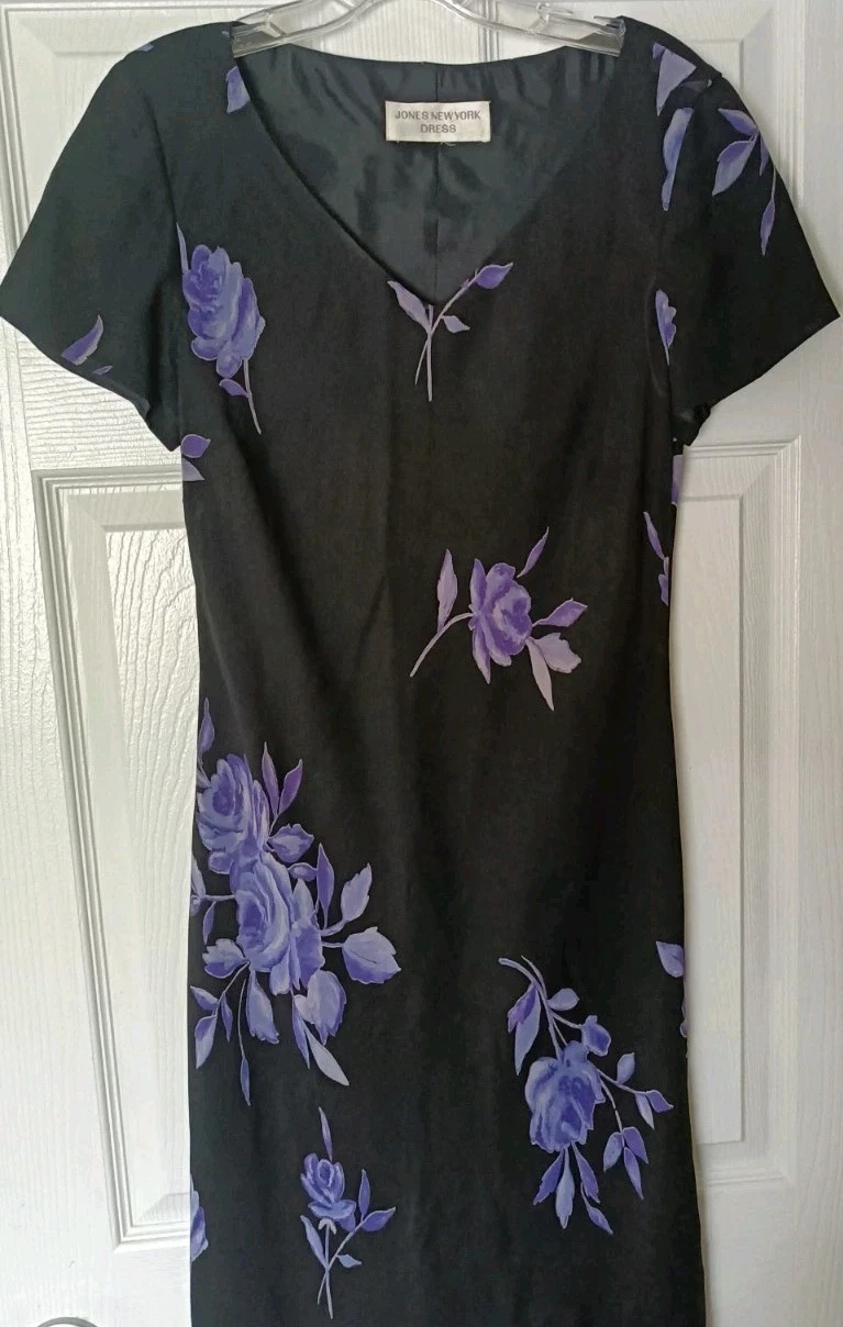 VETEMENTS Maxi abito Jones New York taglia 6 nero viola stampa floreale Y2K Fairy Grunge