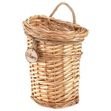Wicker Hanging Wall Basket, Woven Front Door Flower Flat Storage Basket Decor