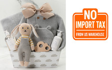 Bundle of Joy Grey Baby Gift Basket Knit Sweater Hat Blanket Bunny Teether