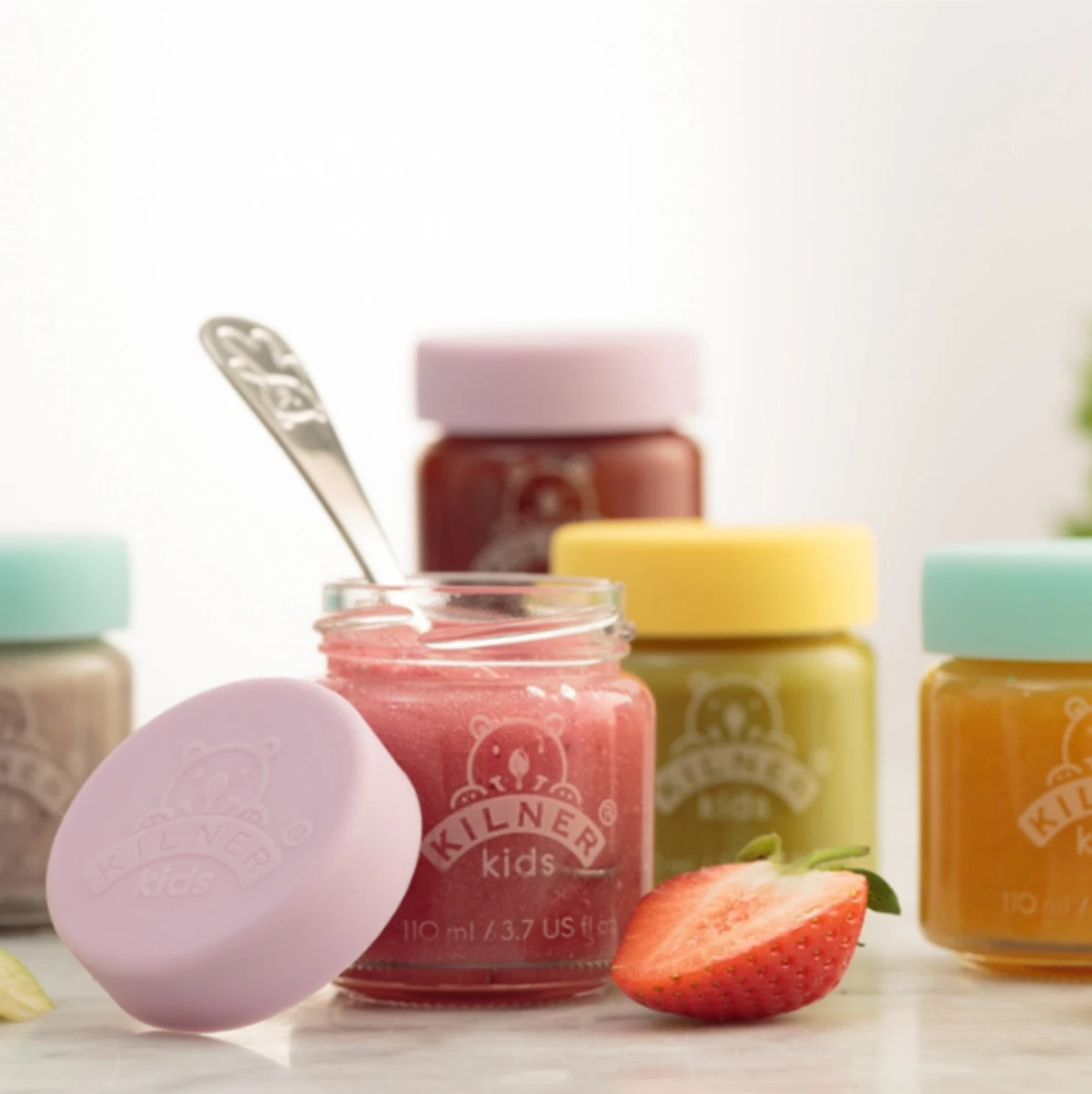 Set of 6- Glass Jars Original Kilner Kids 110ml/3.7floz w Silicon Lids Baby Gift