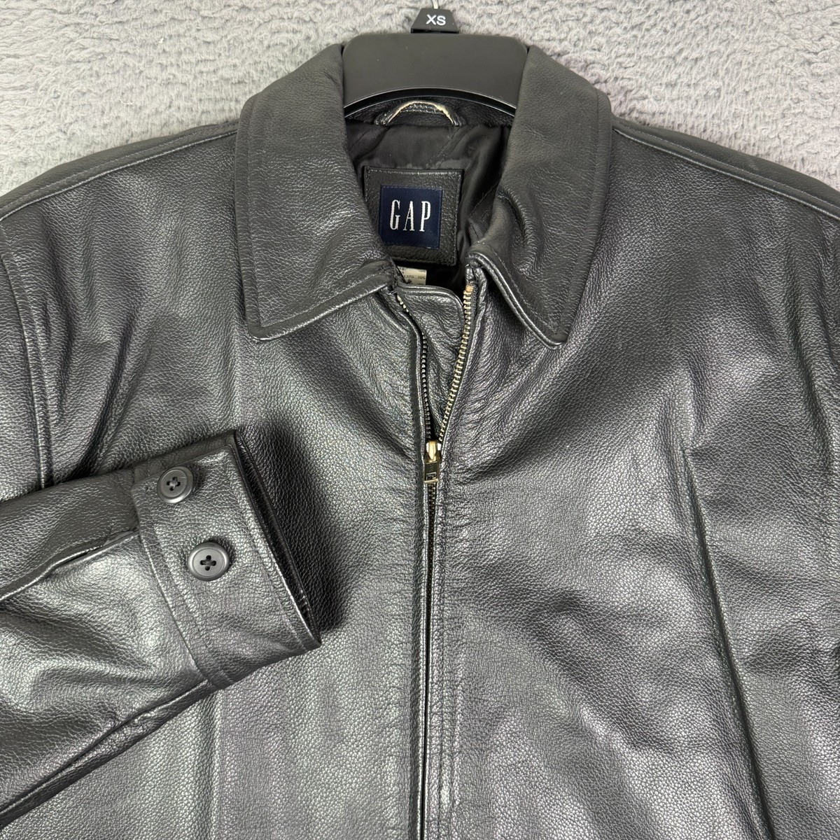 Vintage Gap Leather Jacket Mens S/M Black Bomber Zip Biker Quilt