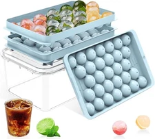 Ice Cube Tray with Lid and Bin – Round 1.2in/62balls&box, Blue 