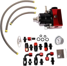 Universal EFI Fuel Pressure Regulator Kit -Aluminum Black+Red (0-100 PSI) with 6