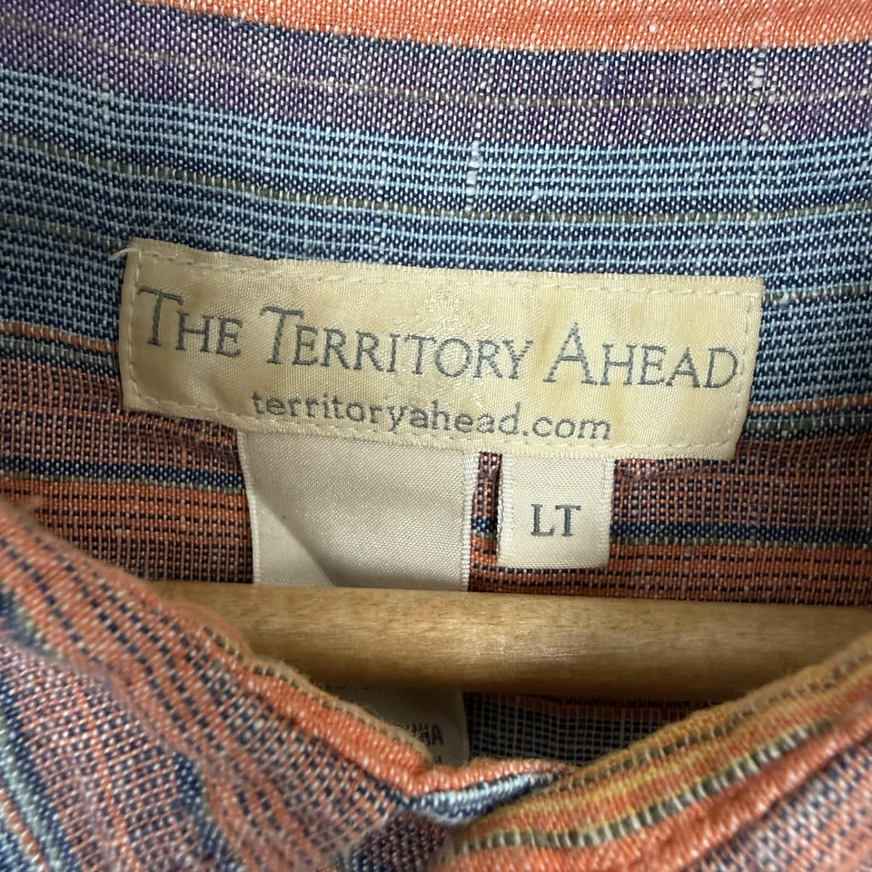 Рубашка мужская The Territory Ahead большая высокая разноцветная в полоску льняная шелковая на пуговицах - Изображение 3 из 4