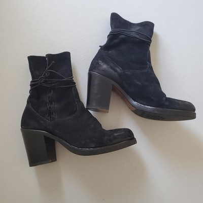 Alberto Fasciani Ankle Boots Women 40 Black Leather Block Heel Italy Lace Grunge