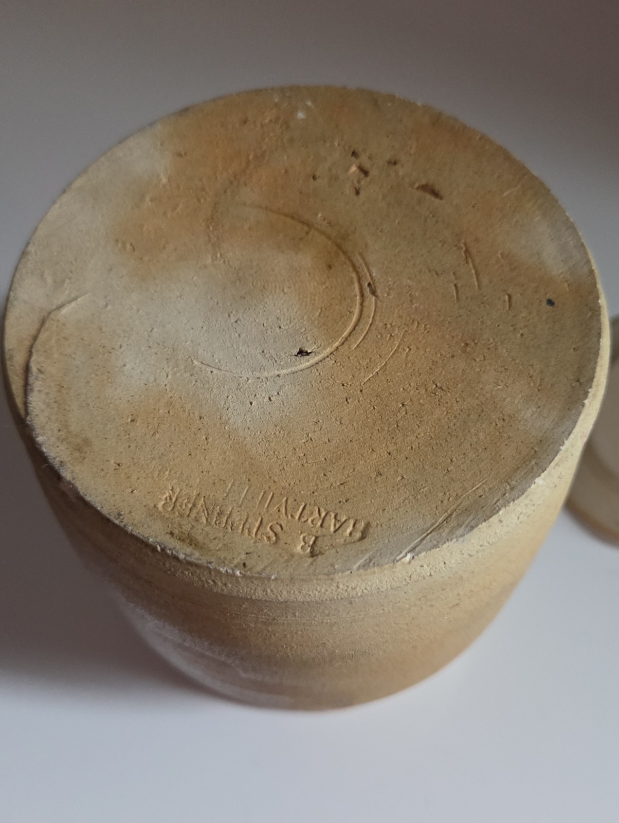 B Stebner Hartville OH Salt Glazed Cobalt Blue Stoneware Crock Jar W/lid Signed