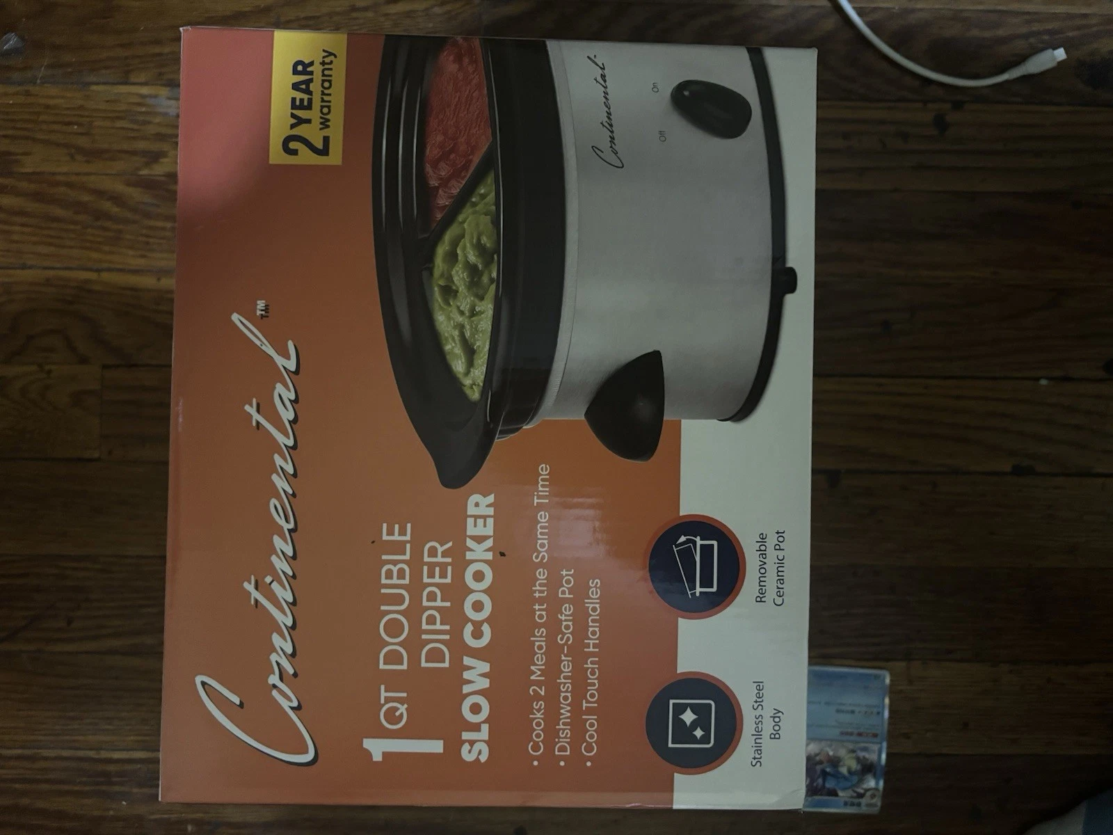 Continental 1 QT Double Dipper Slow Cooker Stainless Steel Removable Pot