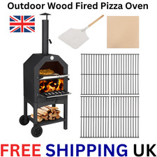 Outdoor Wood Fired Pizza Oven Portable Garden BBQ Cooker with Pizza Stone UK